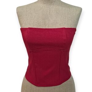 Edikted Selena Lace Up Corset Top Red Strapless Tube Crop Bustier Size S NWT